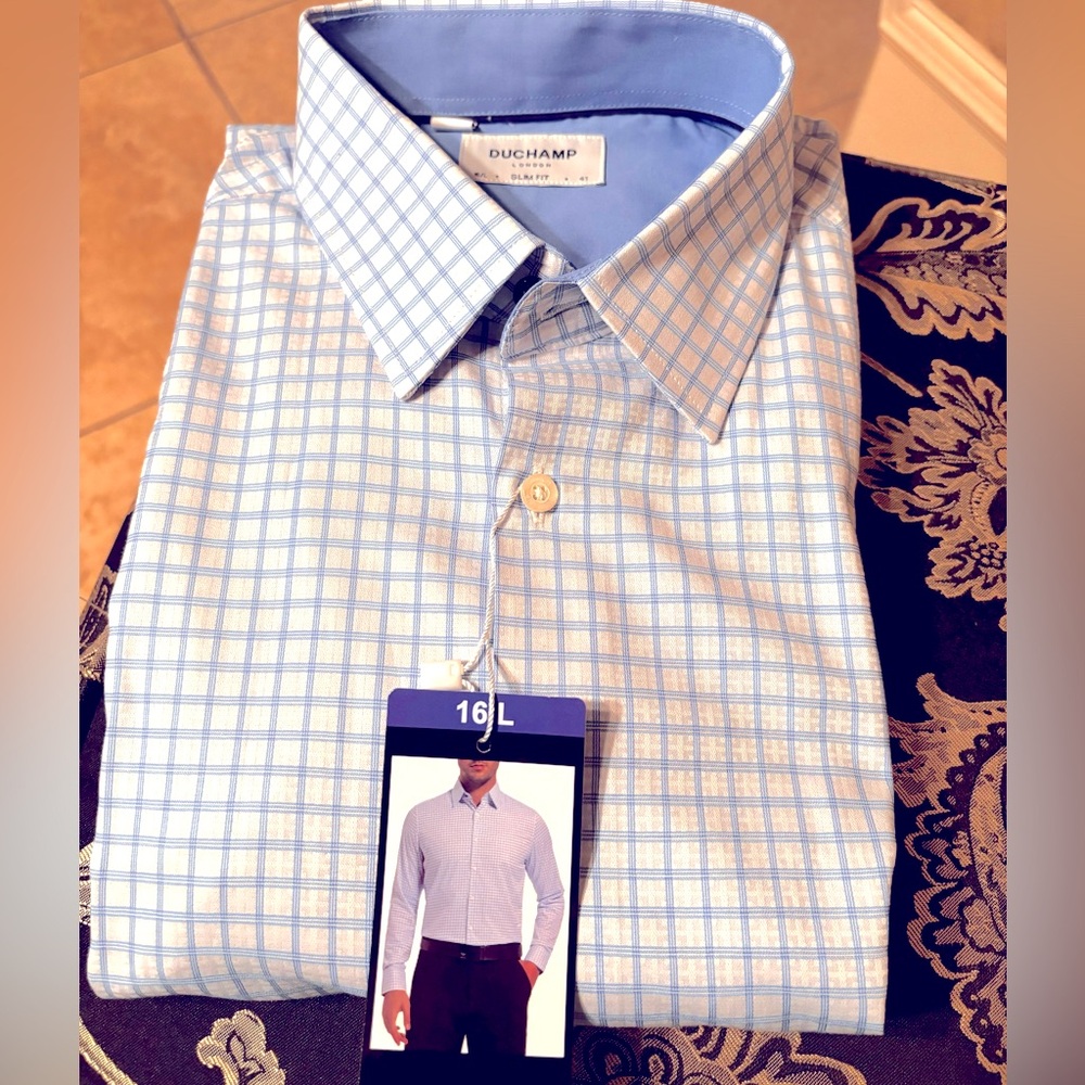 Duchamp Light Blue Grid Men's Dress Shirt